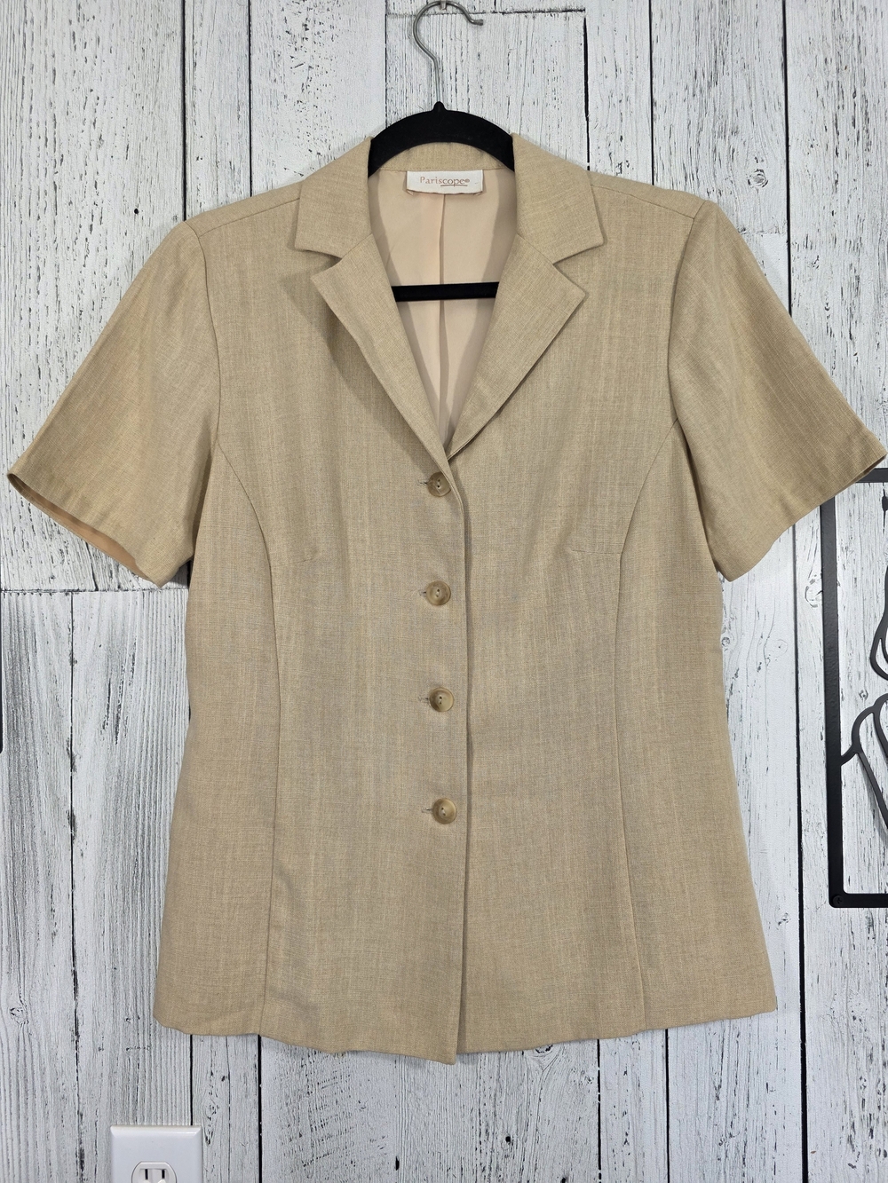 Pariscope Beige Short Sleeve Blazer Button Front Size M Estimated